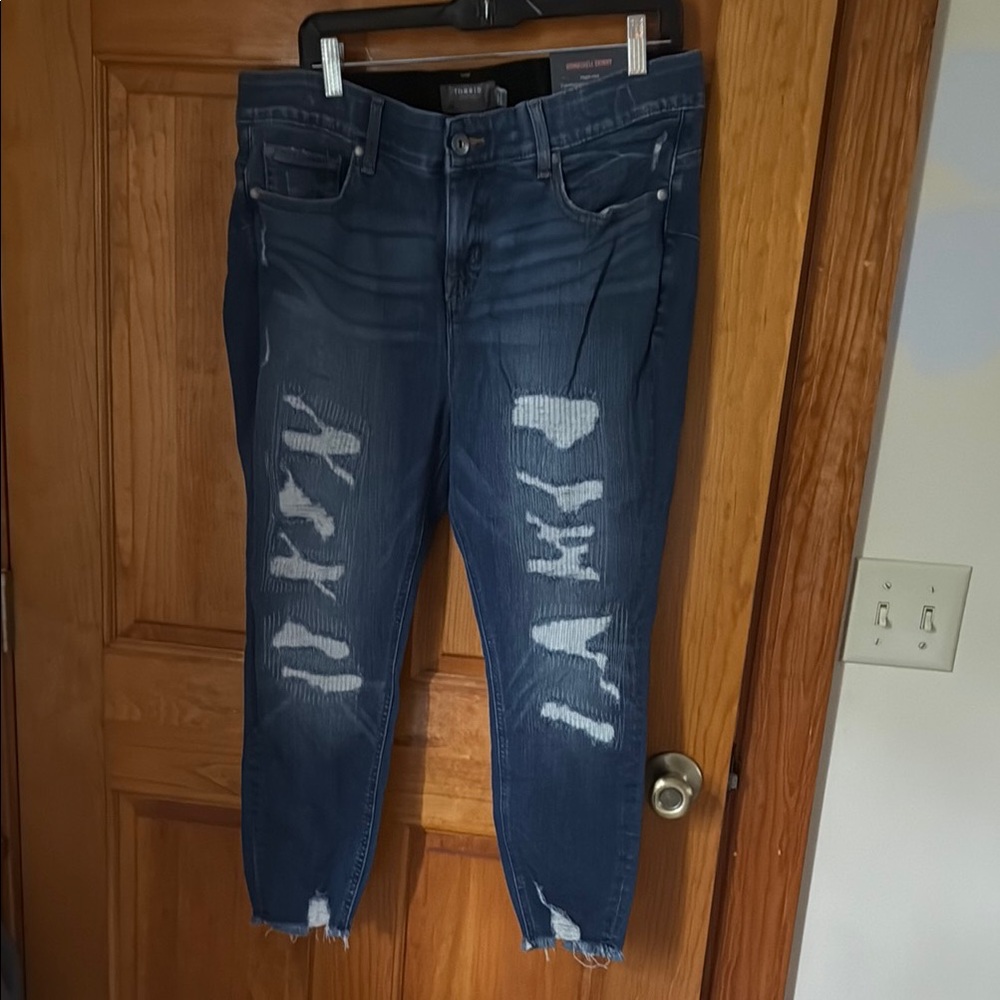 Torrid Blue Ankle Cropped Distressed Jeans
